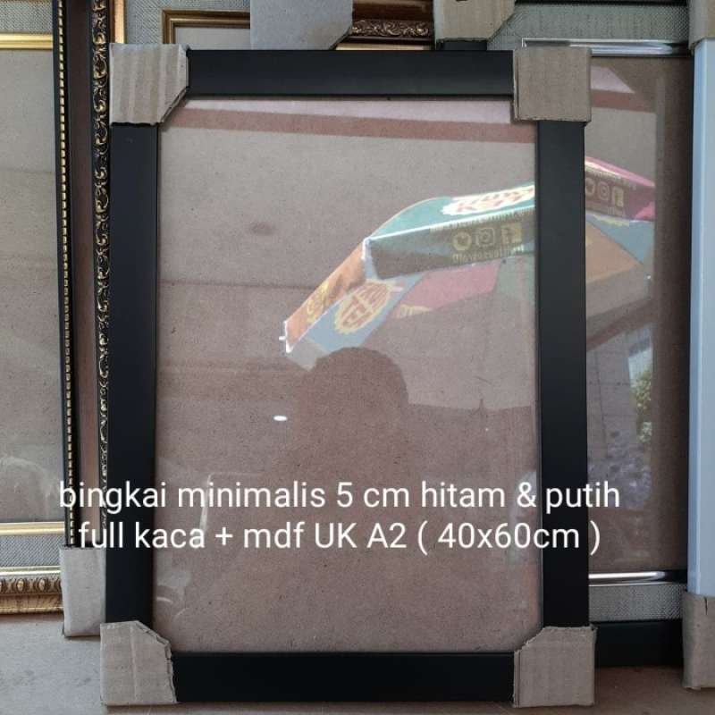 Jual Bingkai Minimalis Hitam & Putih 5 Cm Uk A2/40X60Cm Full Kaca+Mdf