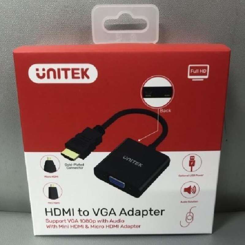 Jual CONVERTER HDMI TO VGA with MICRO and MINI HDMI ADAPTER UNITEK Y