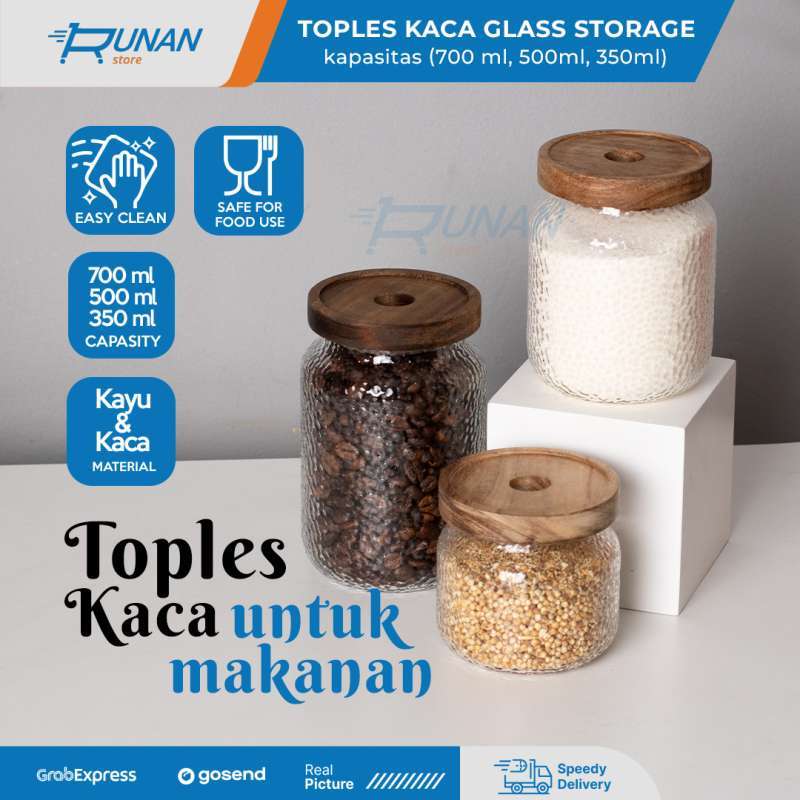 Storage Kaca Jual Toples Kaca Tutup Kayu Tempat Penyimpanan Makanan Glass Storage ...