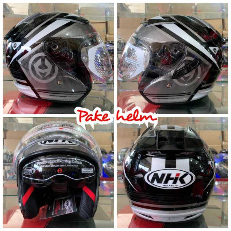 Jual HELM NHK R1 ECTO BLACK SILVER NHK DOUBLE VISOR NHK HALF FACE R 1 XL di Seller PAKE HELM