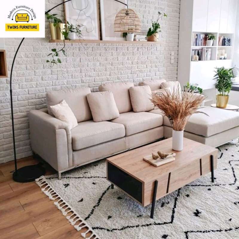 Promo sofa L shape minimalis meja tamu kayu jati Diskon 1 di Seller