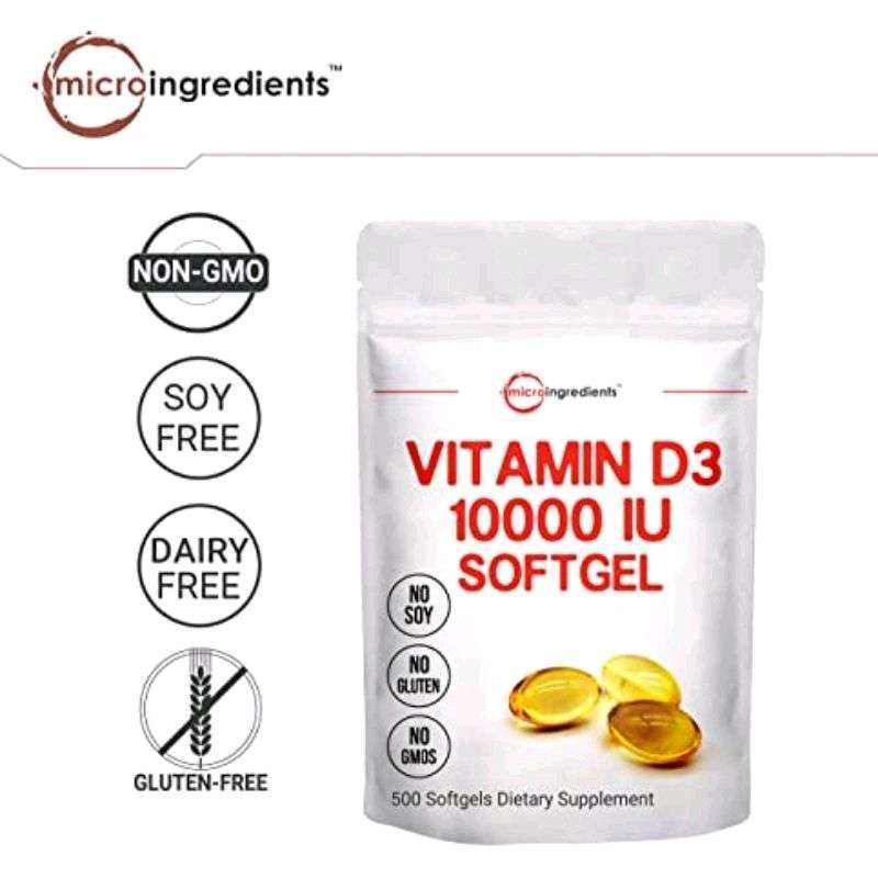 Promo Suplemen vitamin D3 10000 IU softgel, micro ingredients asli ...