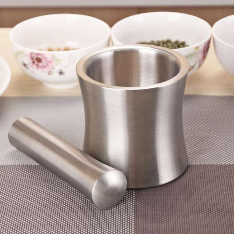 Jual Stainless Steel Mortar and Pestle set Kitchen Garlic Press Herb
