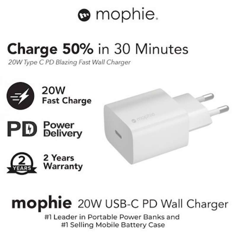 Jual Wall Charger Kepala Adaptor iPhone 20W Mophie USB Type C PD