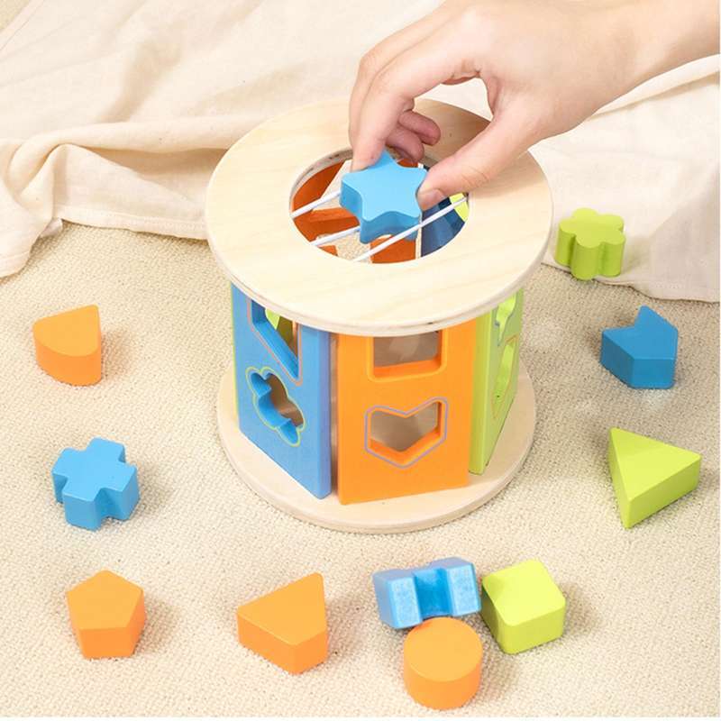 Jual Wooden Shape Sorter Toy Learning Activity Building Blocks for