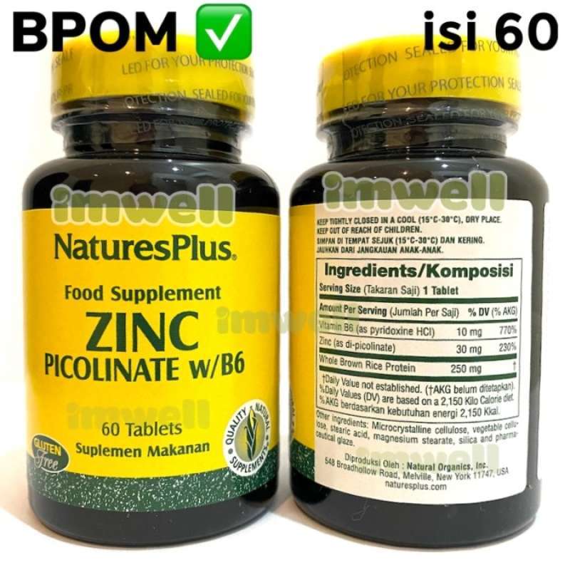 Promo Natures Plus Zinc Picolinate Vit B6 Flu Pilek Imun Antioksidan