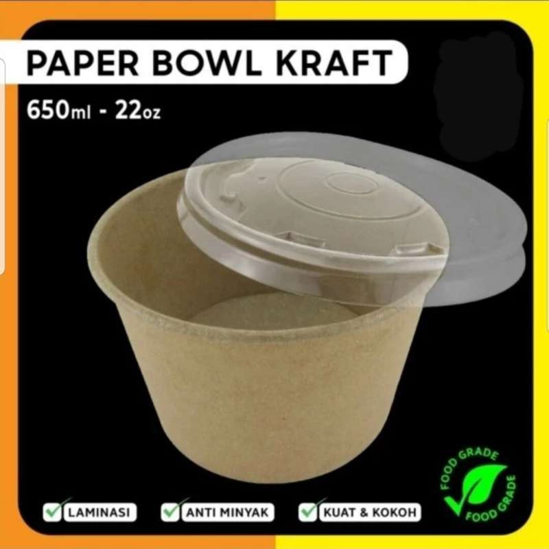 Jual 1 Dus Paper Bowl Kraft (coklat) 650ml/22oz 1 Dus = 500pcs Di ...