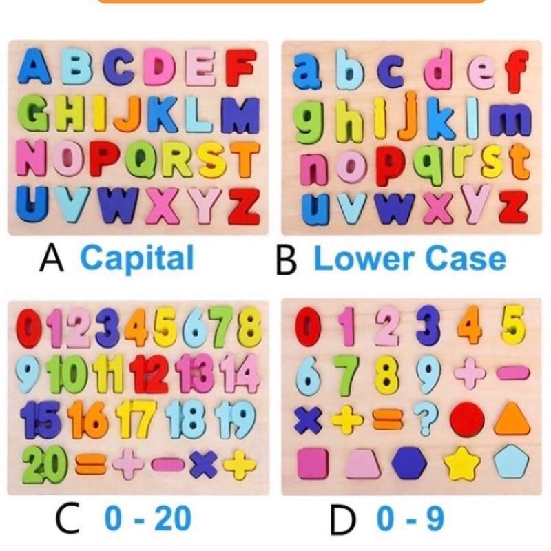 Jual Chunky Puzzle Mainan Edukasi Alphabet Numbers Shapes Timbul Huruf ...