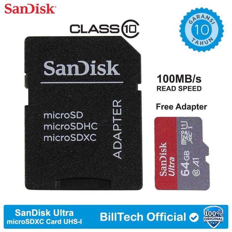 Jual SanDisk Ultra microSDXC Card UHSI Class 10 A1 SDSQUAR [64GB