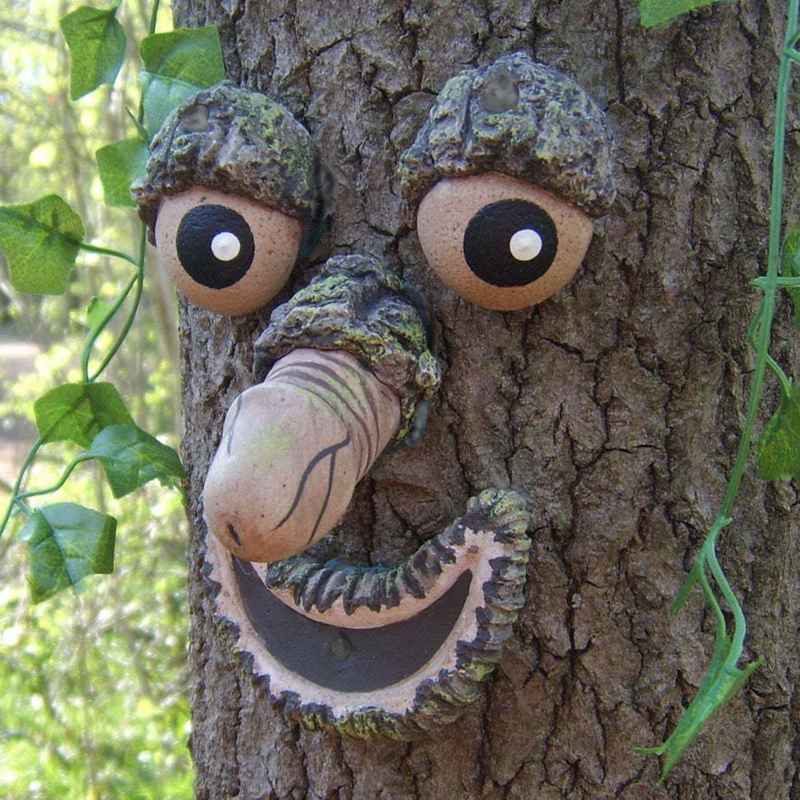 Promo Old Man Tree Faces Tree Hugger Bird Feeder Sculpture Statues Yard