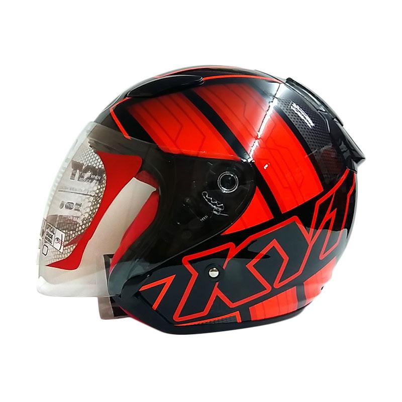 Jual KYT DJ Maru 14 Helm Half Face Black/Orange Fluo/Red Fluo di