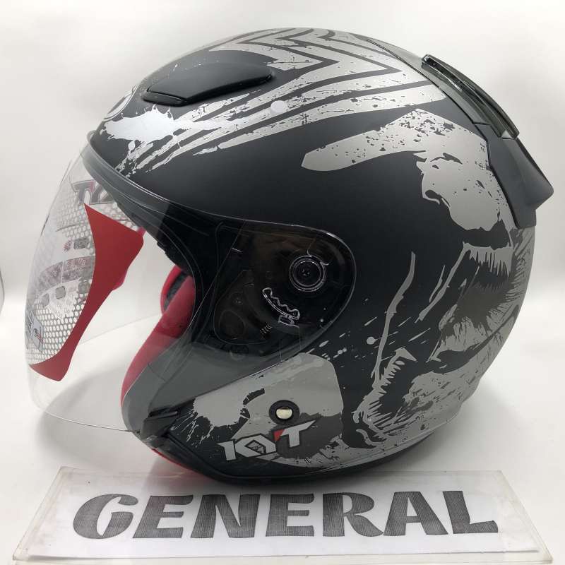 Jual Helm KYT DJ Maru Venom Black Doff Silver Hitam Abu Dop Half Face