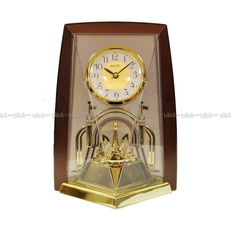 Jual Seiko QXN223B Rotating Pendulum Mantel Desk Clock Gold Brown di