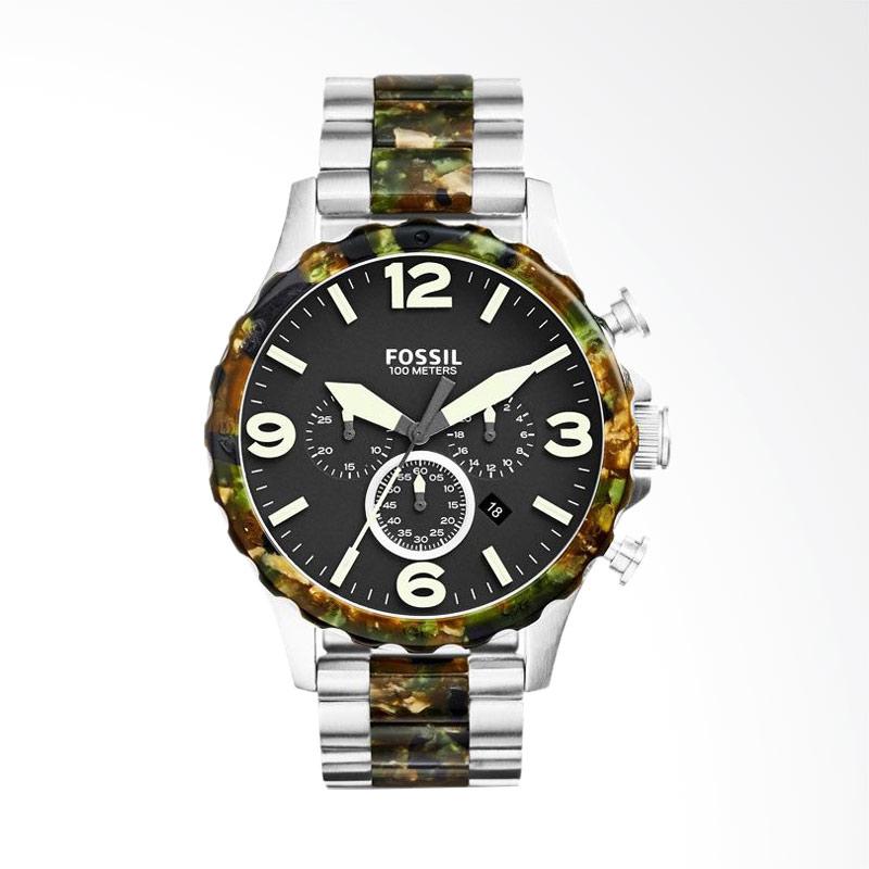 Jual Fossil Nate - Black Round Dial 50mm - Stainless Steel