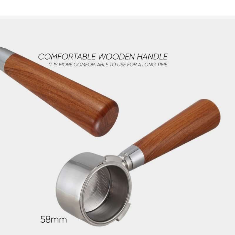 Promo portafilter 58mm wooden handle / porta filter bottomless kayu