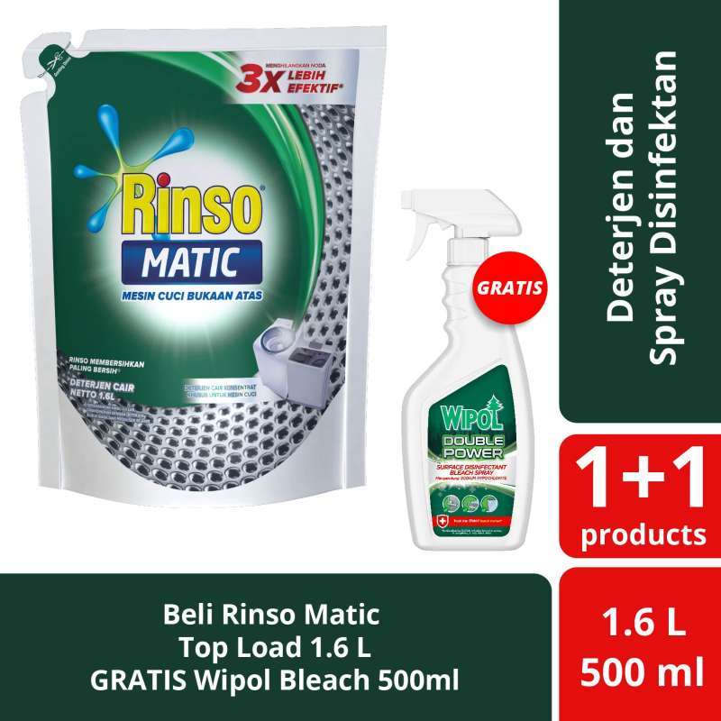 Jual Rinso Matic Deterjen Cair Bukaan Depan [1.6 L] Gratis Wipol ...