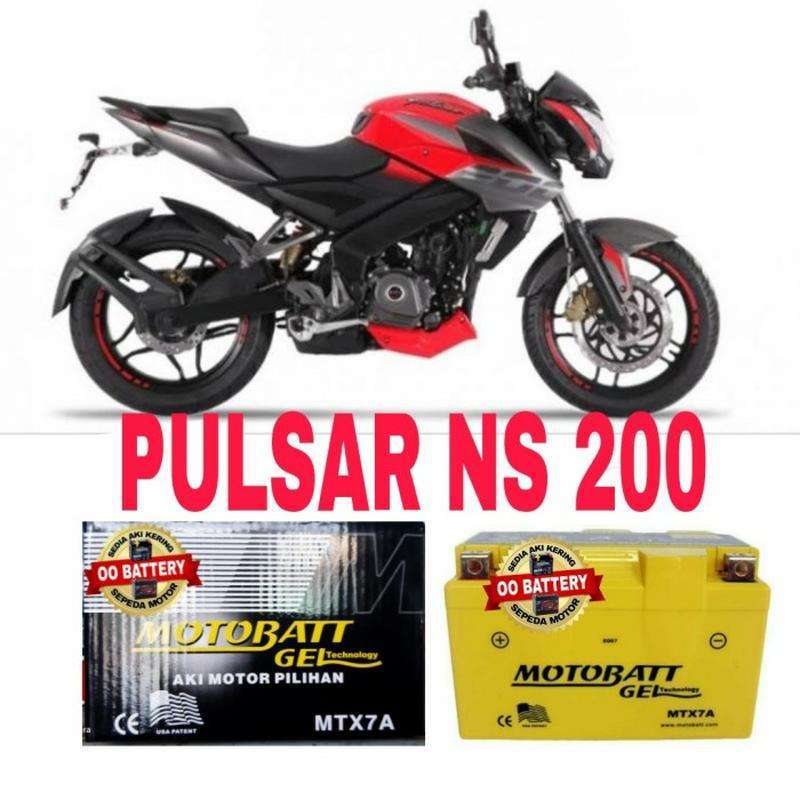 Jual Aki Kering Motor BAJAJ PULSAR NS200 Merk Motobatt Mtx7A (12Volt