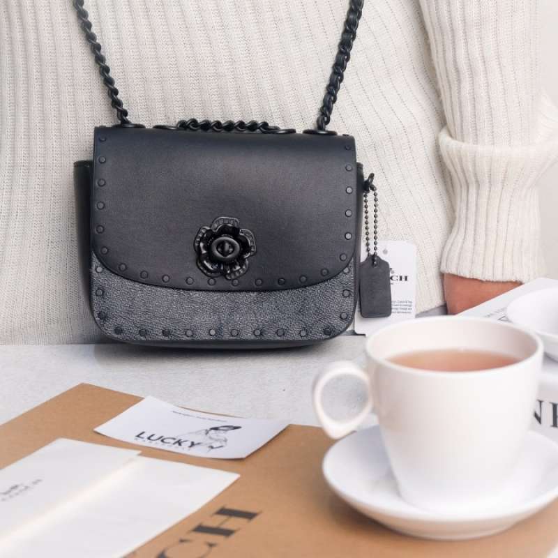 Jual Coach Madison Shoulder Bag 16 In Black With Rivets ORIGINAL 100