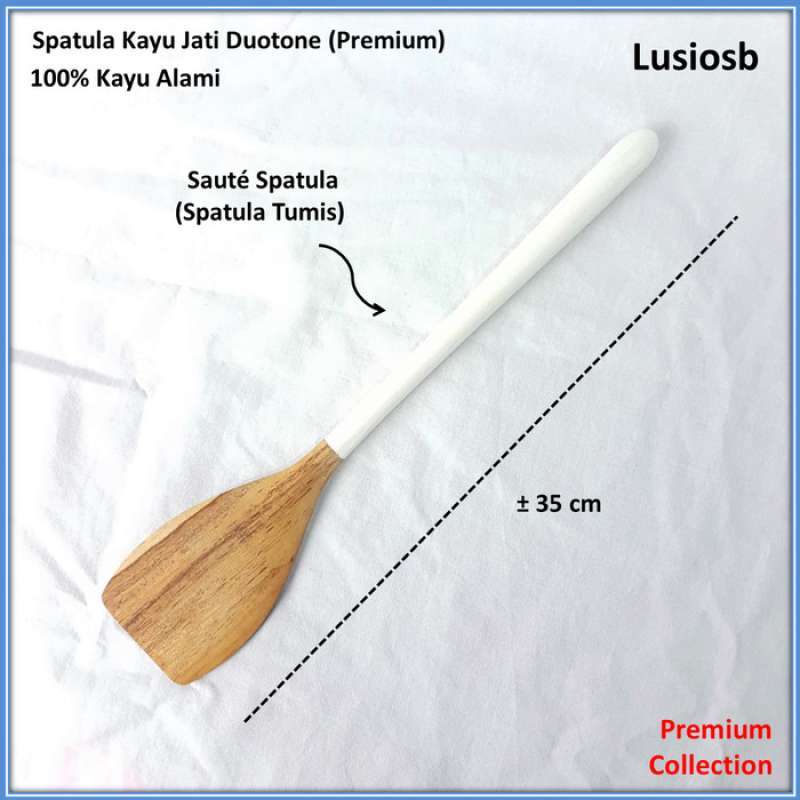 Jual Spatula Kayu Jati Duotone Putih Sutil Kayu Jati Wooden Spatula