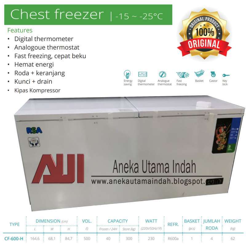 Promo RSA CF-600 Chest Freezer - Putih [600 L] Diskon 37% di Seller ...