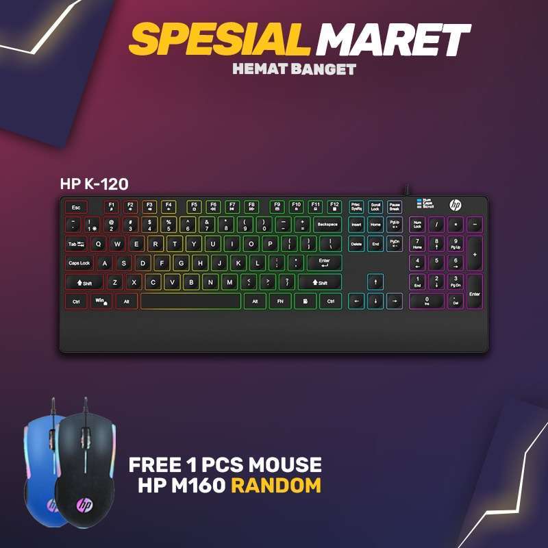 Promo Keyboard Gaming HP K120 Membrane Keyboard With Chocolate