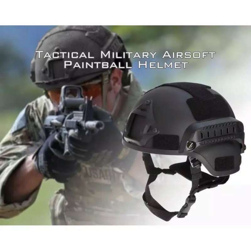 Tactische beschermhelm voor Airsoft, MICH 2000 Action-versie tactische helm met NVG-beugel en beschermglas met kap voor outdoor Airsoft, paintball en CS-spellen