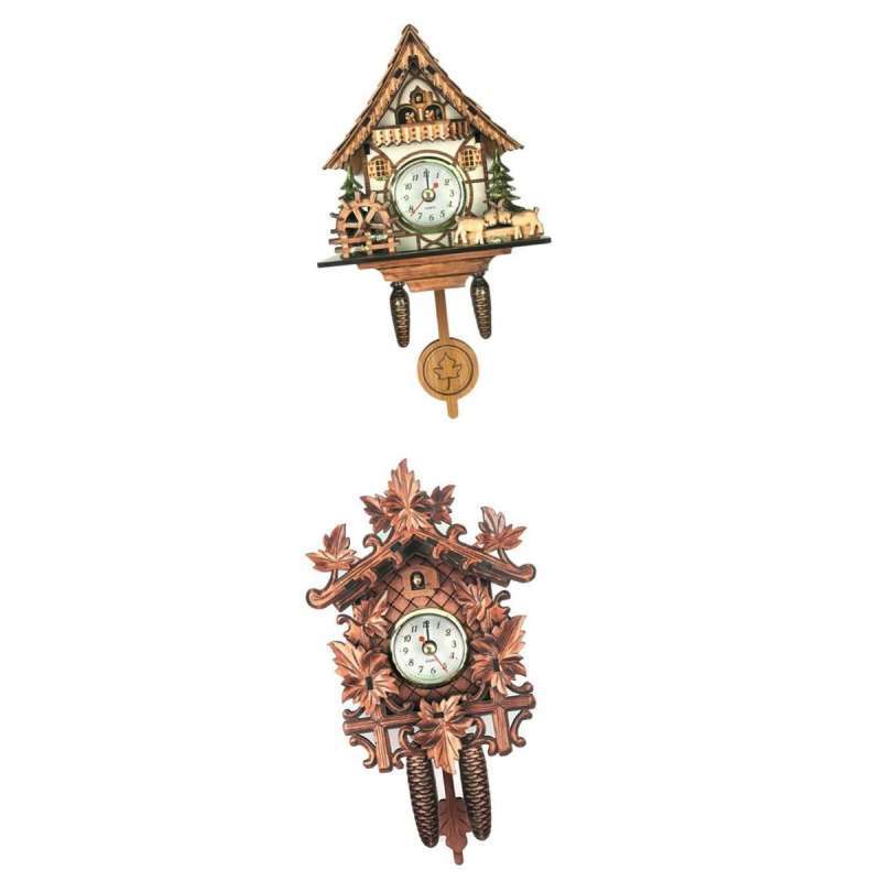 Jual Set of 2 Cuckoo Clock Battery Powered Wall Clock Crafts for Home Wall Decor di Seller