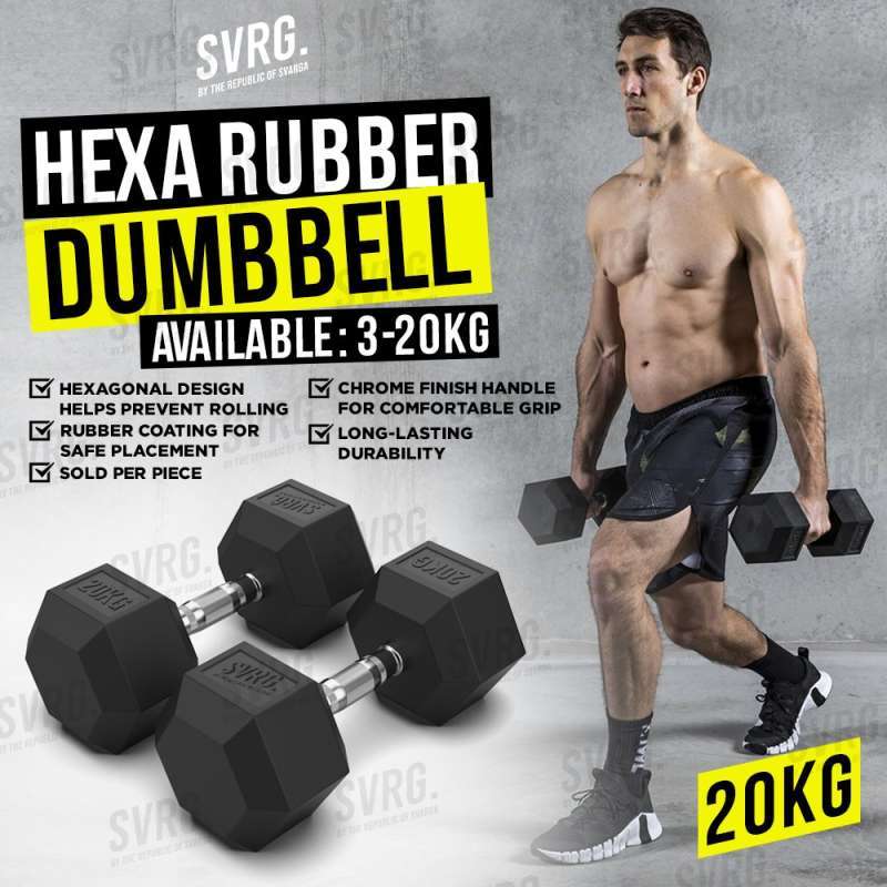 Jual Svarga Hexagonal Dumbbell 20 KG Rubber Dumbell Barbell di
