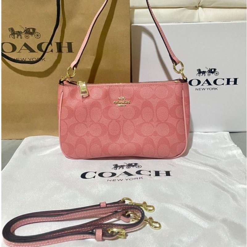 Jual Coach Top Handle Pouch In Signature Canvas Candy Pink di Seller