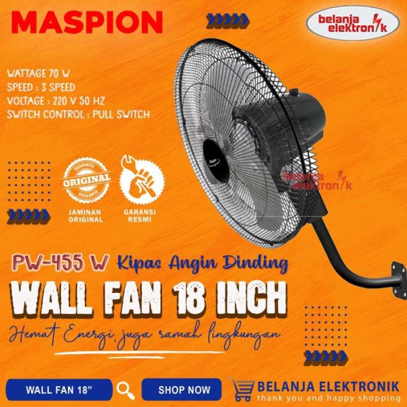 Jual Kipas Angin Dinding Maspion Power Wall Fan 18 Inch Besi Pw455 W