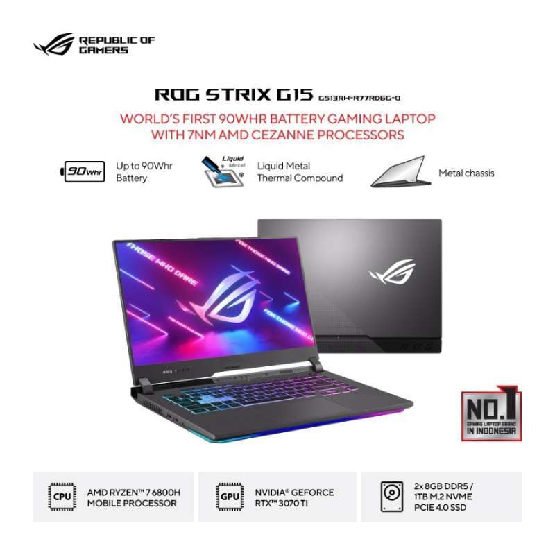 Promo ASUS ROG STRIX G15 G513RW RYZEN 7-6800H 16GB 1TB RTX3070Ti 6GB ...