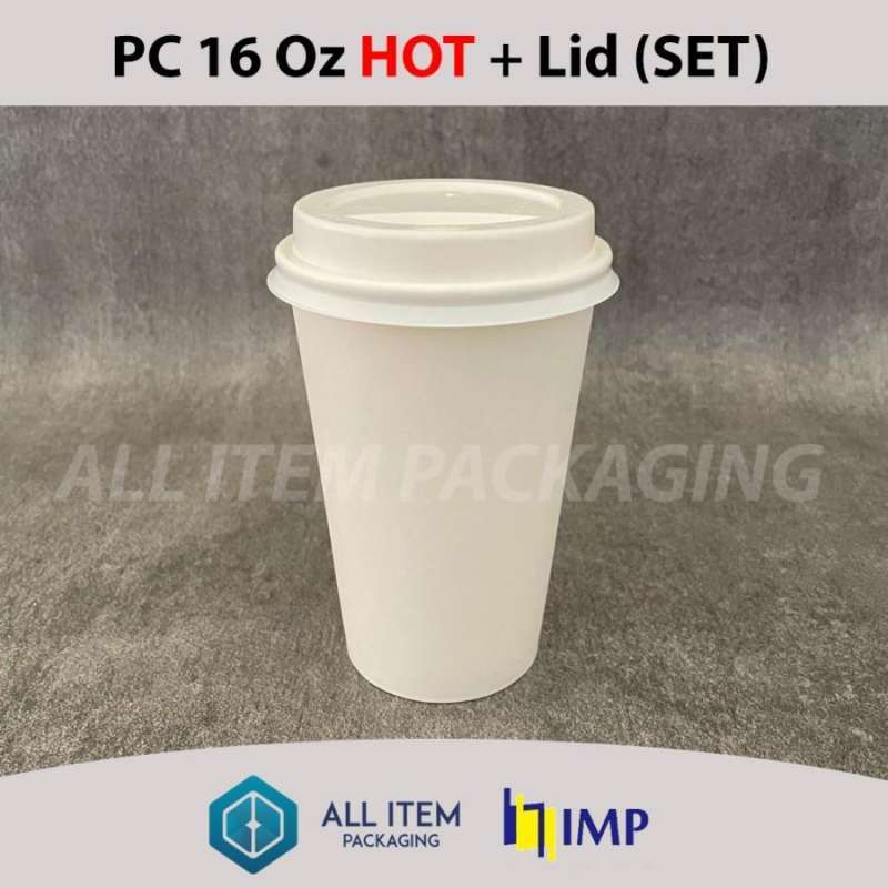 Jual Paper Cup/Papercup 16 Oz/480ml HOT + Lid Putih (Tutup) @50 Pcs di ...