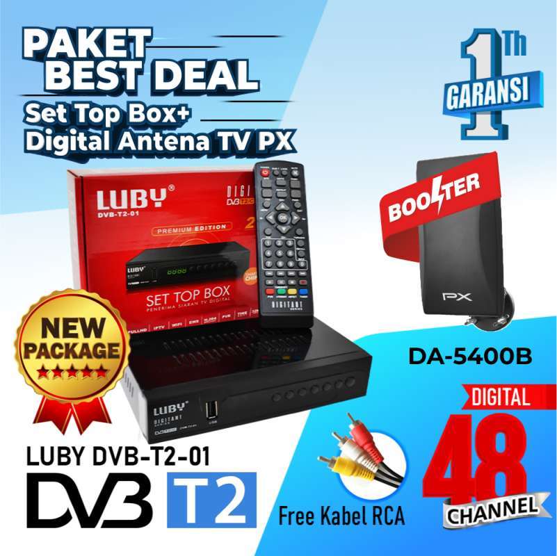 Jual Set Top Box TV Digital Luby Paket STB DVB T2 Antena TV Digital PX