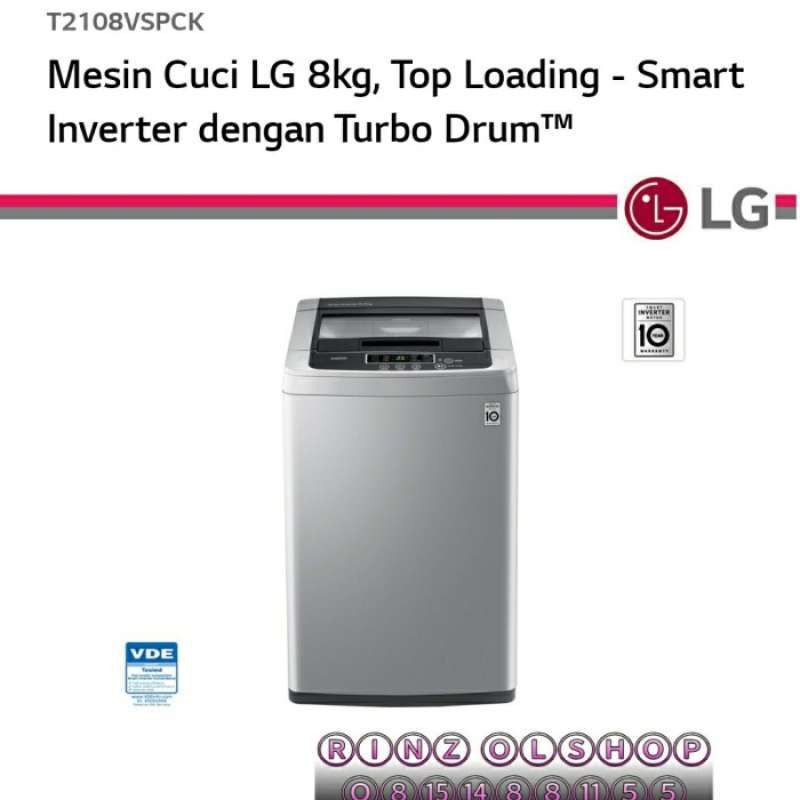Jual MESIN CUCI LG T2108VSPCK TOP LOADING 8 KG SMART INVERTER TURBO