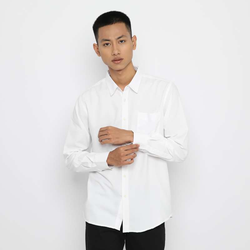 Promo POLICE Kemeja Polos Basic Cotton Soft Regular Fit Lengan Panjang