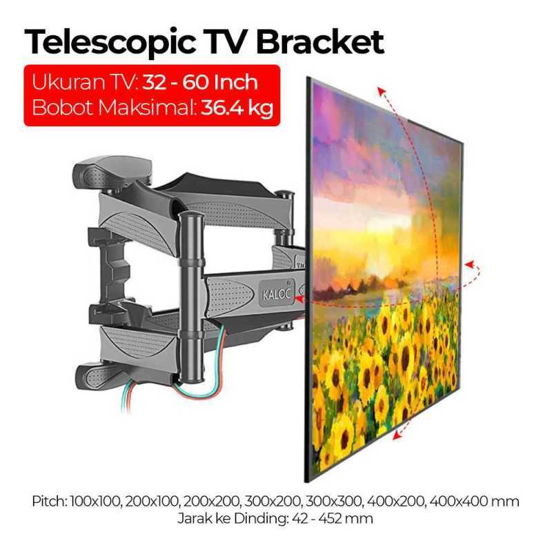 Jual GLO KALOC Telescopic TV Bracket 400 x 400 Pitch for 32-55 Inch TV ...