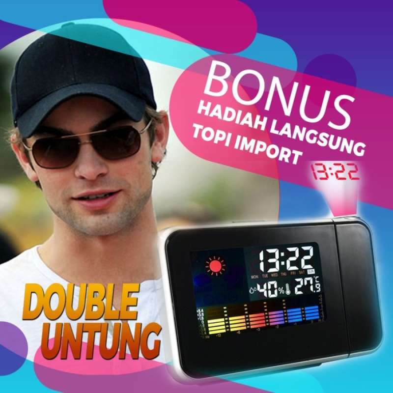 Promo Jam digital proyeksi jam penunjuk cuaca tanggal hari & suhu - Multicolor Diskon 23% di