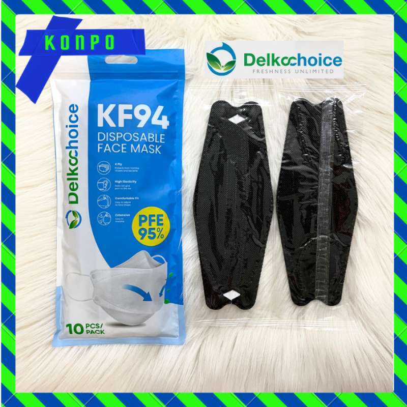 Promo MASKER KOREA KF94 HITAM DELKOCHOICE PREMIUM 4PLY DISPOSABLE MASK