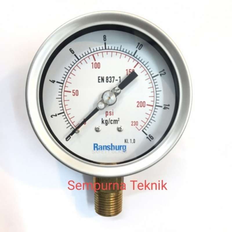 Jual Pressure Gauge 4 Inch 1000 Bar(kg/cm2)bottom Ransburg (glyseryn