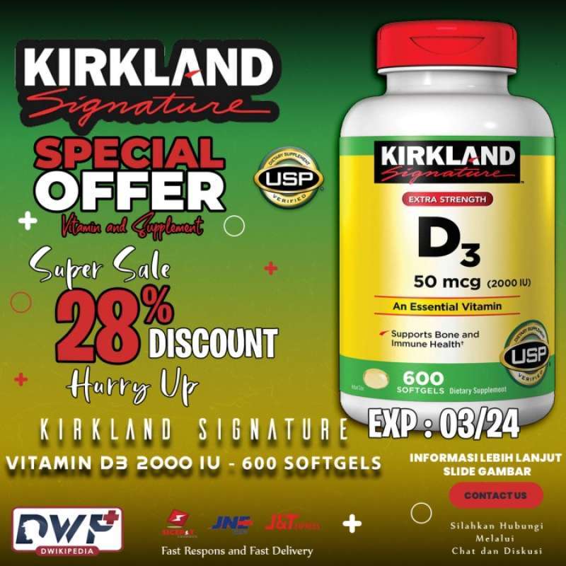 Jual Kirkland Signature Vitamin D3 2000 Iu 600 Softgels Di Seller