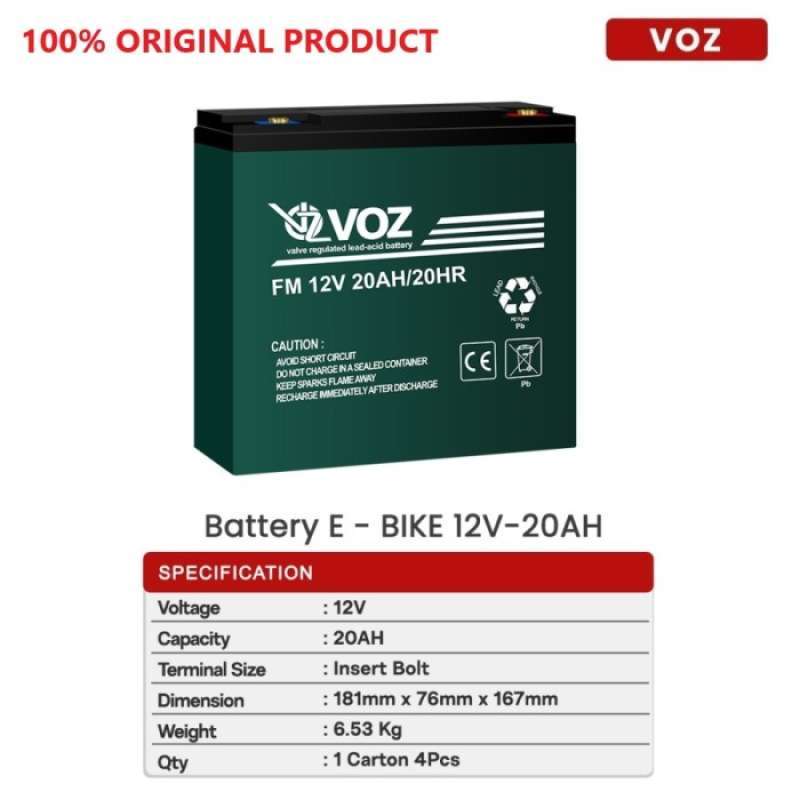 Jual VOZ E-Bike 12V 20 Ah Aki Kering Baterai Sepeda Motor Listrik