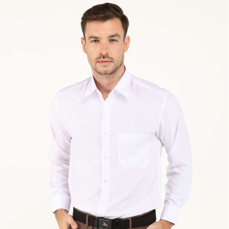 Jual Kemeja Putih Pria Lengan Panjang Model Reguler Fit Bahan Katun