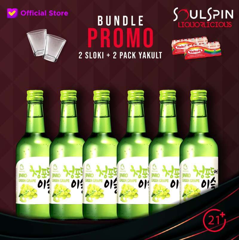 Promo Jinro Chamisul Green Grape Korean Soju 360 ml [6 botol] + 2