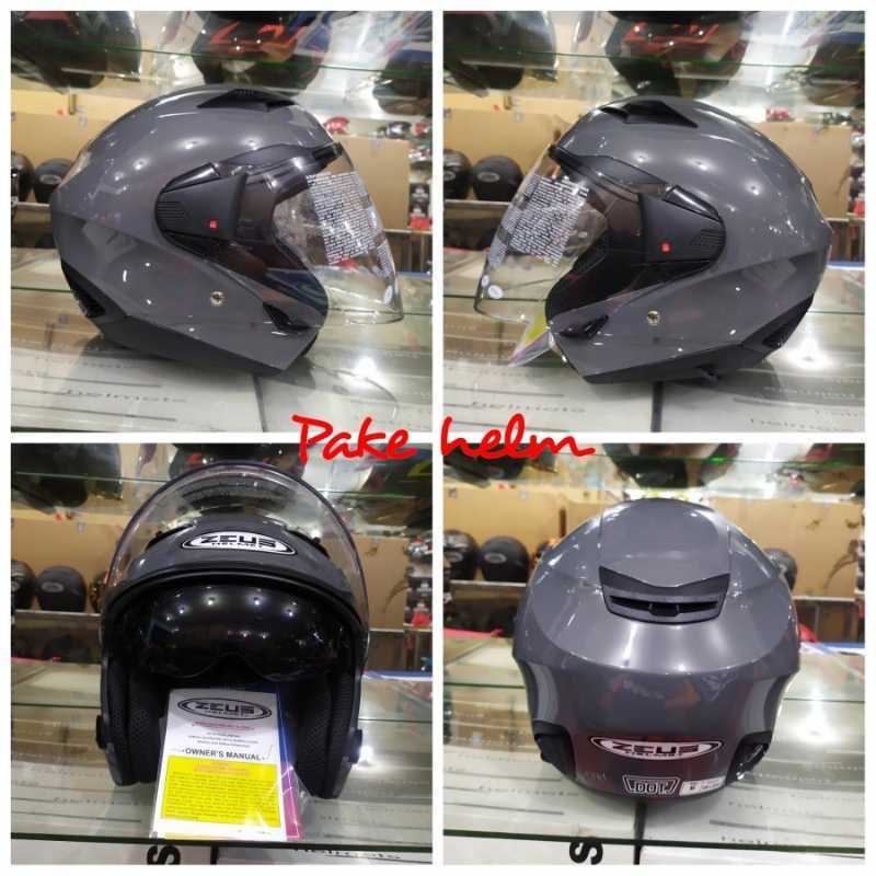 Jual HELM ZEUS 611 GREY 11C ABU HELM ZEUS HALF FACE DOUBLE VISOR di