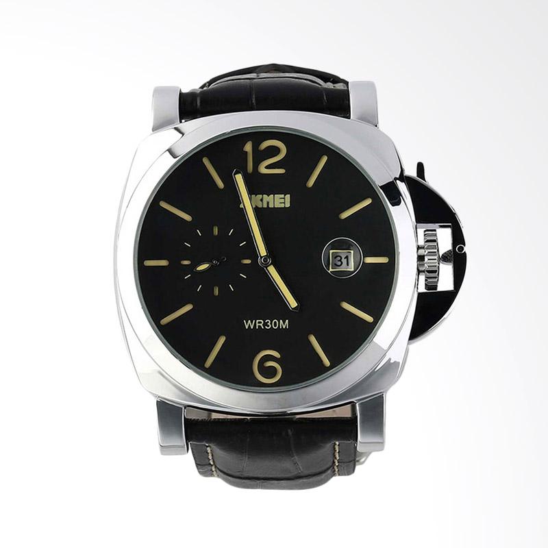 jual skmei leather jam tangan pria black silver jual skmei leather jam tangan pria black silver