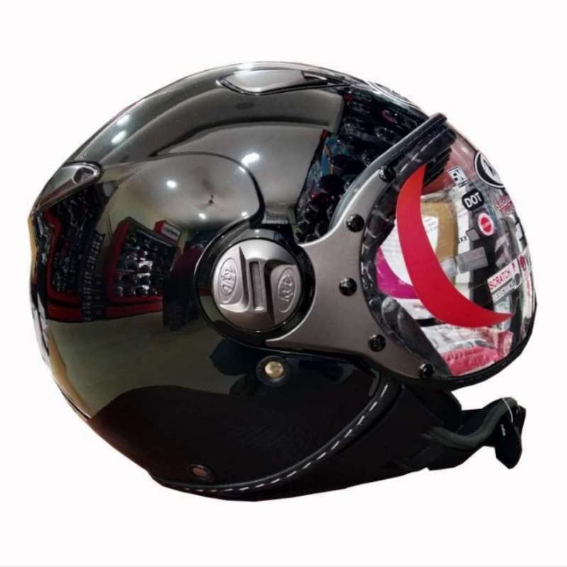 Jual KYT Elsico Retro Solid Polos Helm Half Face Hitam Glossy M di