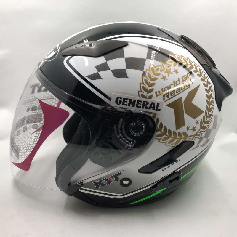Jual Helm KYT Galaxy Slide Motif World GP White Green Fluo Putih Hijau