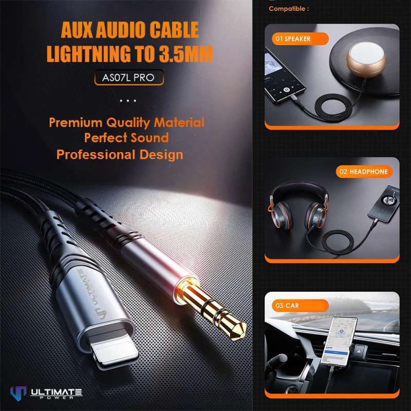 Promo Ultimate Power HiFi Aux Audio Cable Lightning to 3.5MM 1M AS07L PRO Diskon 40 di Seller