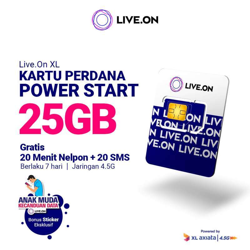 Jual Live On Kartu Perdana Power Start 25GB (7 hari) Jaringan 4 5G Jual Live On Kartu Perdana Power Start 25GB (7 hari) Jaringan 4 5G