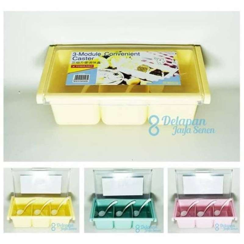 Jual Rak Bumbu Set Sekat 3 Yoshikawa + Sendok Jar Spice Rack Tempat